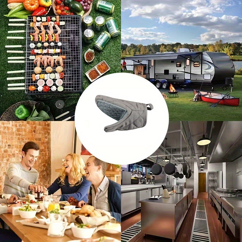 Bej qoplangan silikon pech qoʻli, pushti aksentlar bilan, issiqlikka chidamli oshxona qoʻli