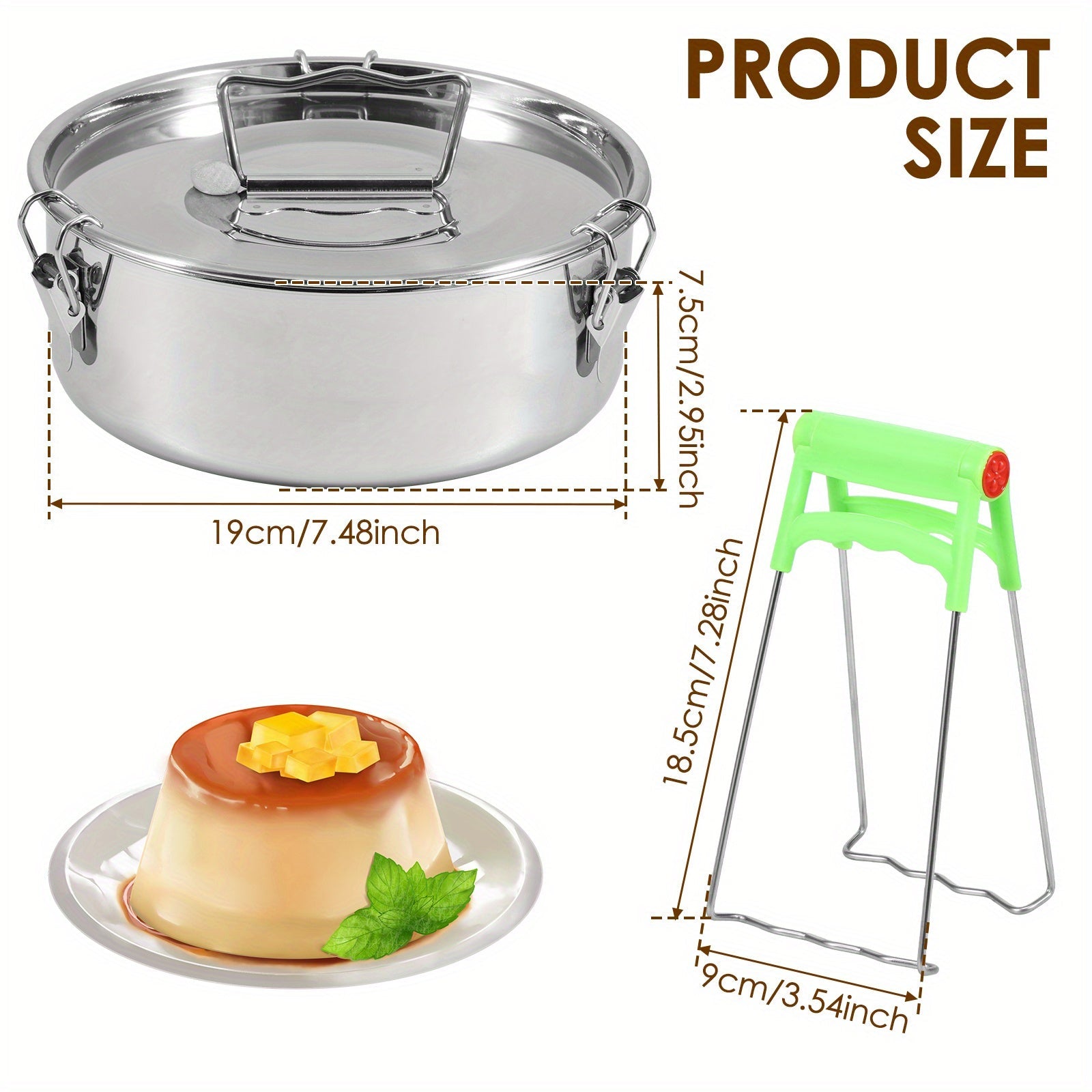 Stainless Steel Multi-Functional Flan Maker with Lid and Handle for Cheesecakes Puddings