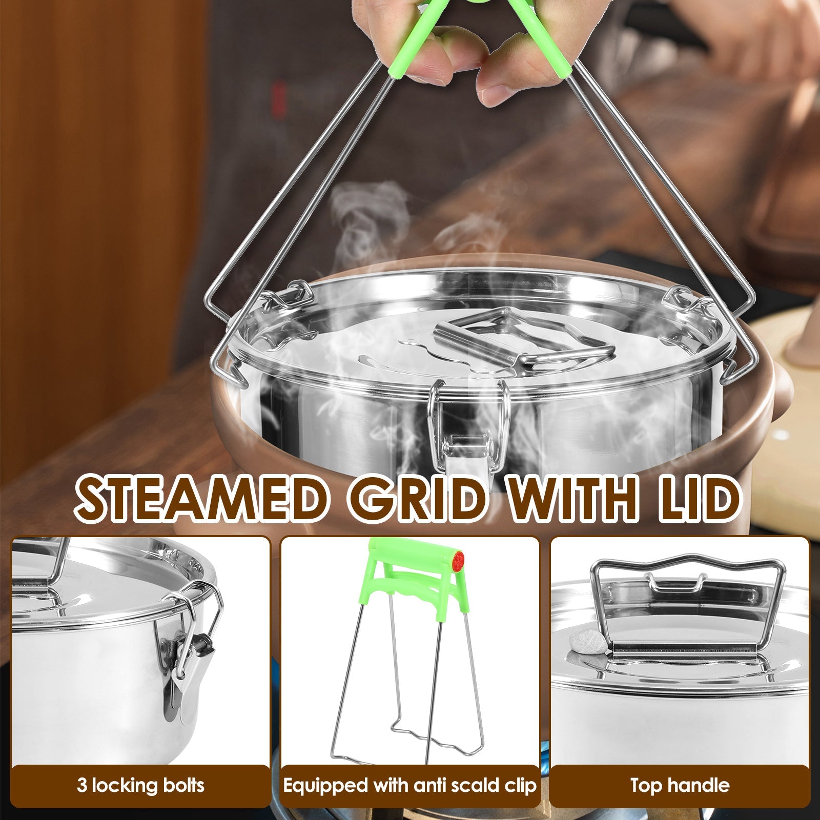 Stainless Steel Multi-Functional Flan Maker with Lid and Handle for Cheesecakes Puddings