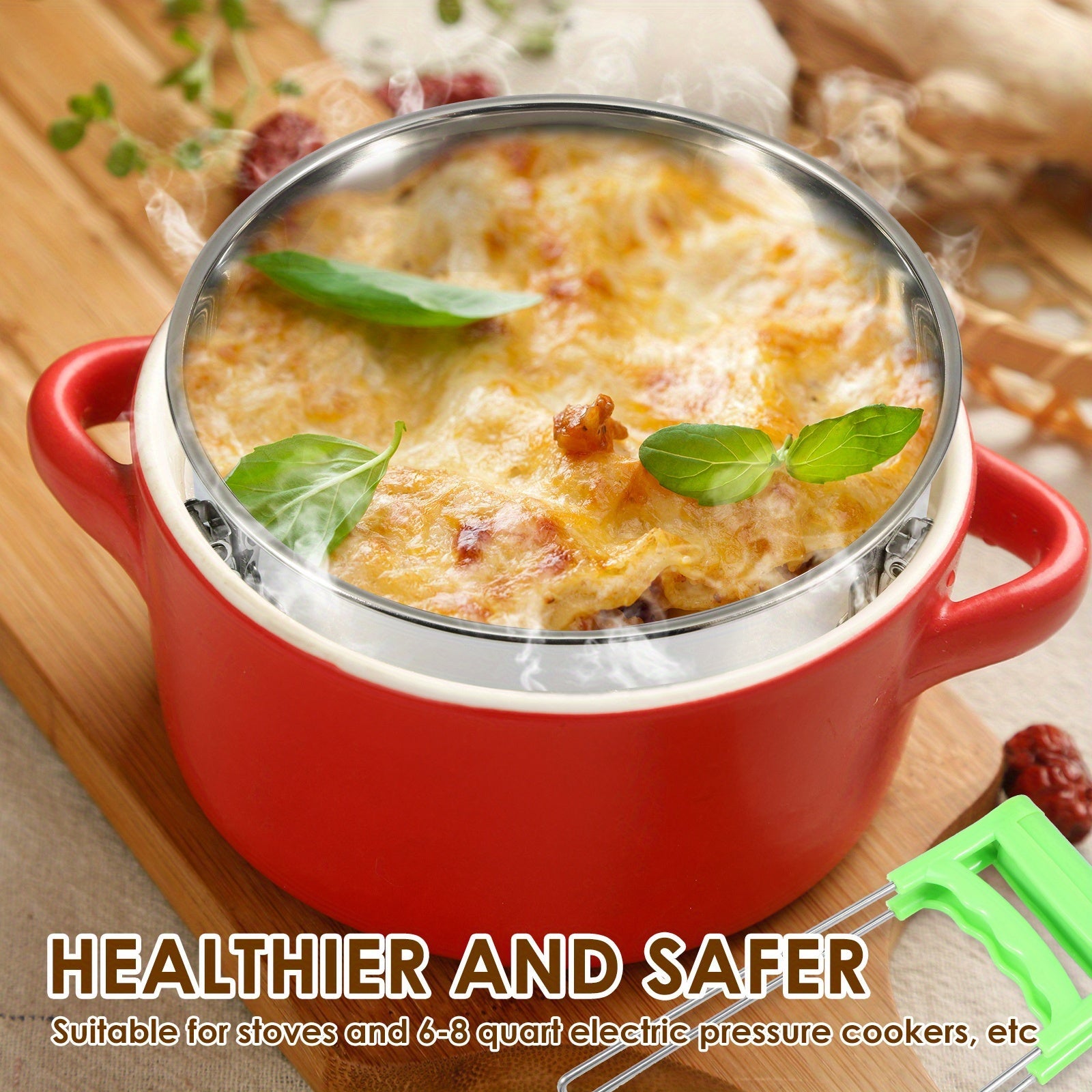 Stainless Steel Multi-Functional Flan Maker with Lid and Handle for Cheesecakes Puddings