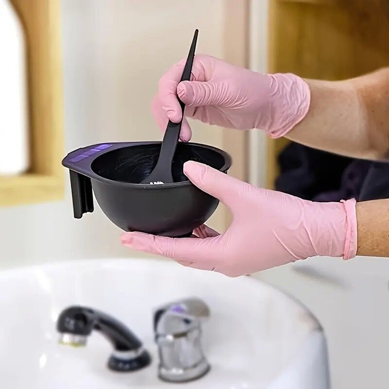 Bir martalik och pushti nitril qo'lqoplar - 100 dona to'plami, tozalash, idishlarni yuvish, bo'yash, soch bo'yash va tirnoqlarni bo'yash, chang va latekssiz, bir martalik kiyim-kechaklar uchun yuqori sifatli himoya