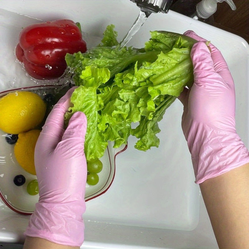 Bir martalik och pushti nitril qo'lqoplar - 100 dona to'plami, tozalash, idishlarni yuvish, bo'yash, soch bo'yash va tirnoqlarni bo'yash, chang va latekssiz, bir martalik kiyim-kechaklar uchun yuqori sifatli himoya