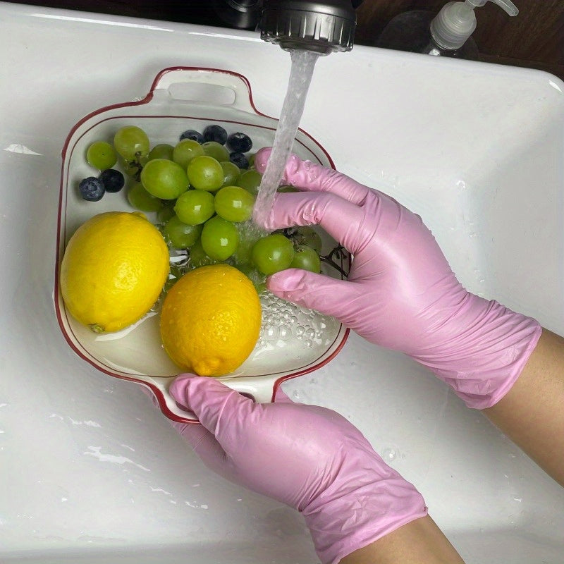 Bir martalik och pushti nitril qo'lqoplar - 100 dona to'plami, tozalash, idishlarni yuvish, bo'yash, soch bo'yash va tirnoqlarni bo'yash, chang va latekssiz, bir martalik kiyim-kechaklar uchun yuqori sifatli himoya