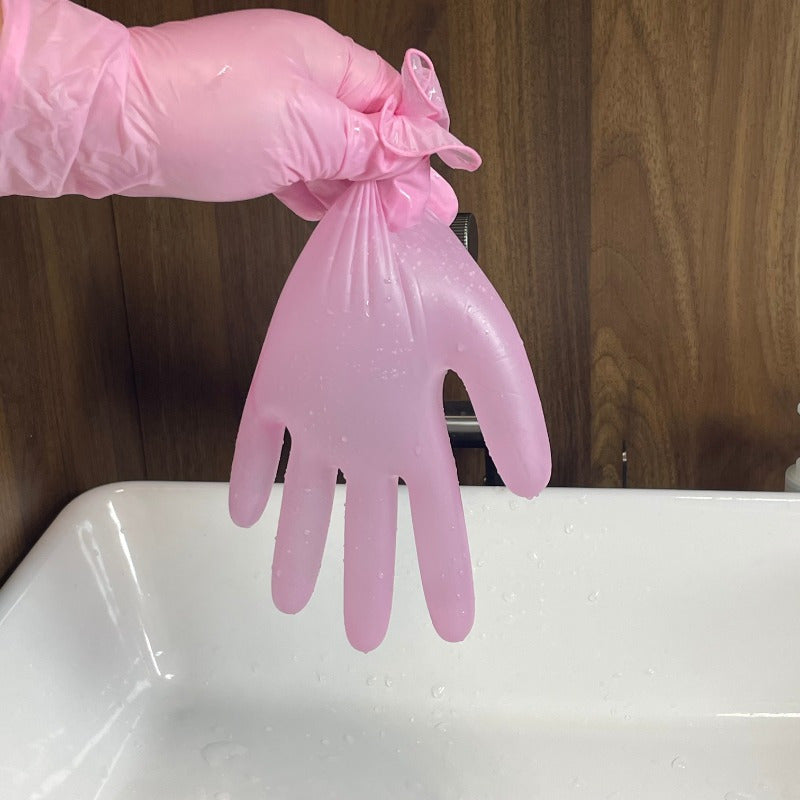 Bir martalik och pushti nitril qo'lqoplar - 100 dona to'plami, tozalash, idishlarni yuvish, bo'yash, soch bo'yash va tirnoqlarni bo'yash, chang va latekssiz, bir martalik kiyim-kechaklar uchun yuqori sifatli himoya