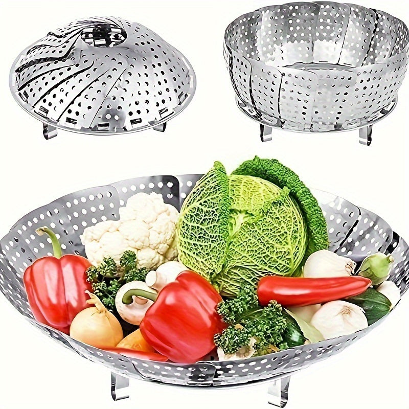 Stainless Steel Vegetable Steamer Basket Adjustable Foldable for Healthy Cooking
