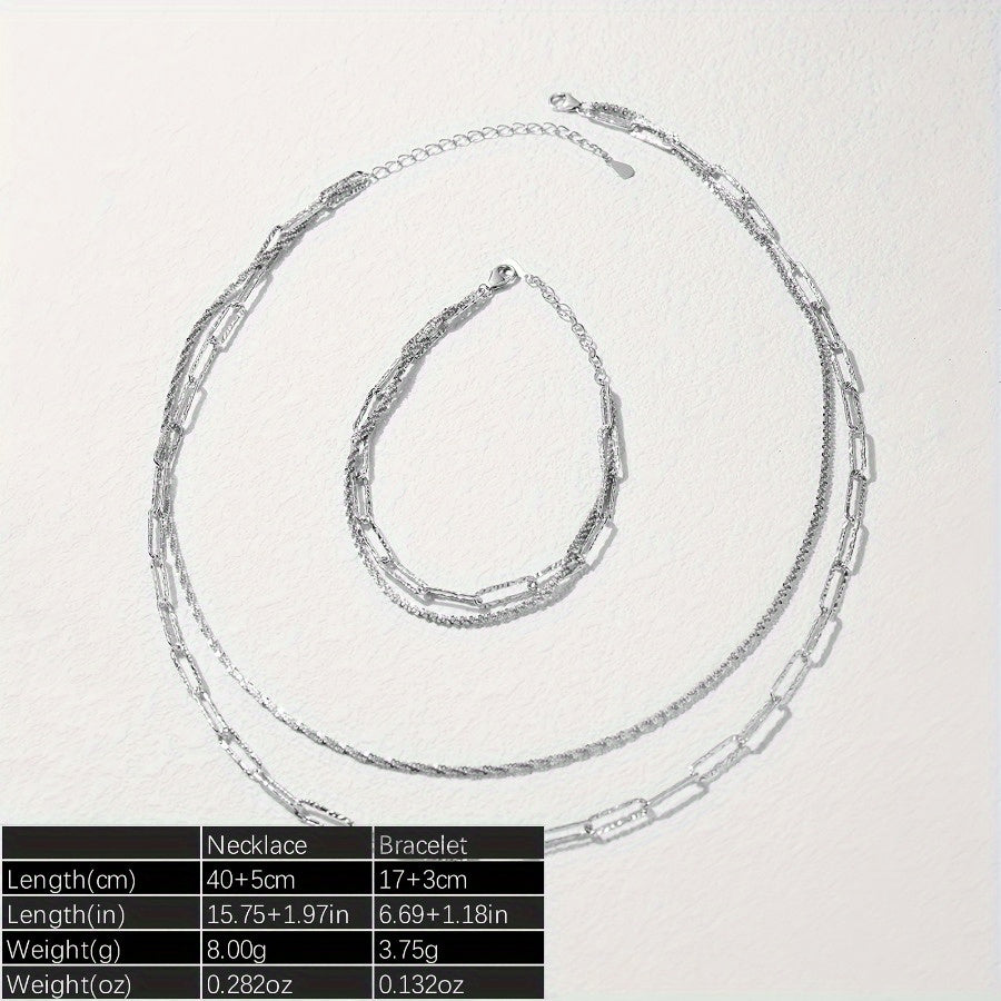 Boho Chic Kumush bilan qoplangan kumushli taqinchoq va bilaguzuk to'plami, ko'p qatlamli qog'oz klip zanjiri
