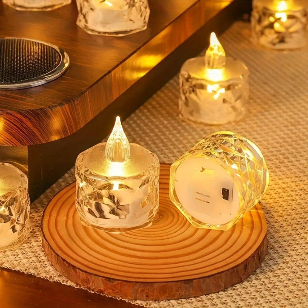 Set of 3 Battery-Operated LED Tea Light Candles with Cut Patterns for Indoor Outdoor Decor