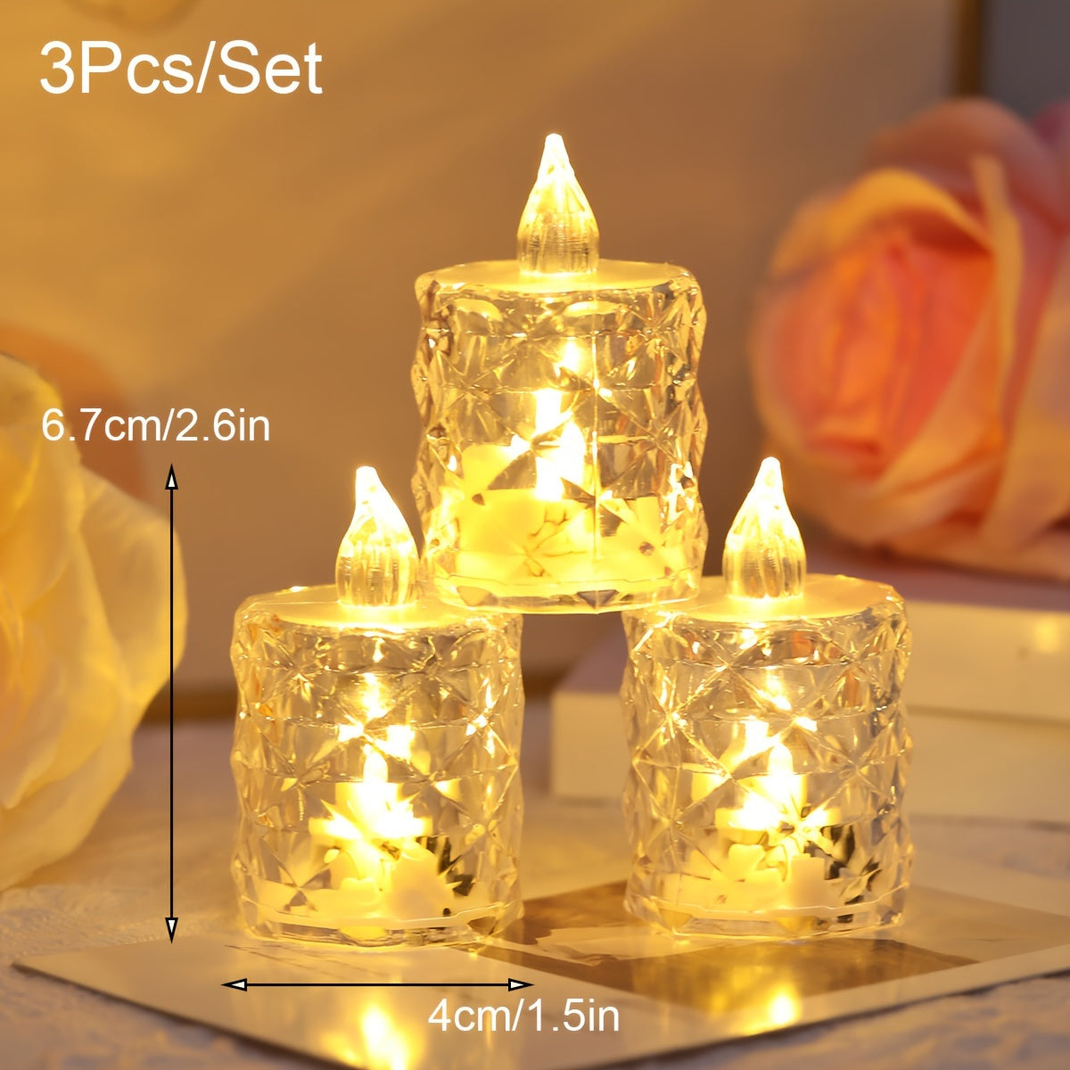 Set of 3 Battery-Operated LED Tea Light Candles with Cut Patterns for Indoor Outdoor Decor