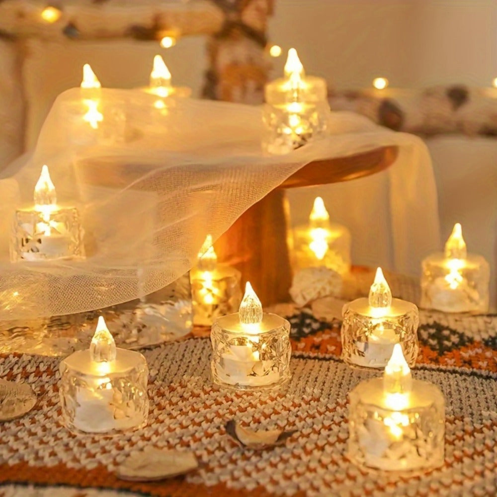 Set of 3 Battery-Operated LED Tea Light Candles with Cut Patterns for Indoor Outdoor Decor