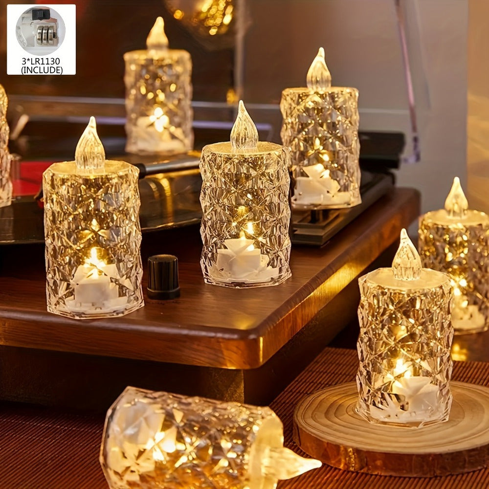 Set of 3 Battery-Operated LED Tea Light Candles with Cut Patterns for Indoor Outdoor Decor