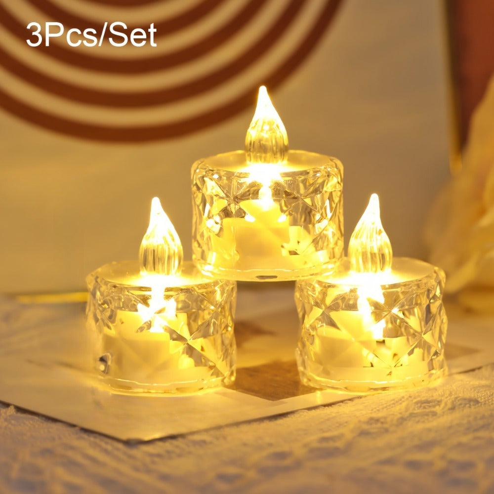 Set of 3 Battery-Operated LED Tea Light Candles with Cut Patterns for Indoor Outdoor Decor