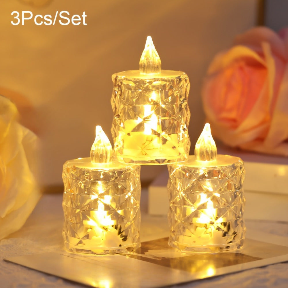 Set of 3 Battery-Operated LED Tea Light Candles with Cut Patterns for Indoor Outdoor Decor