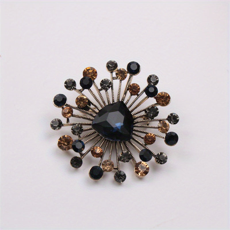 Elegant Water-Cut Rhinestone Flower Brooch for Women