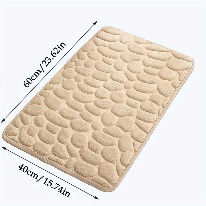 Velvet Memory Foam Bath Mat with 3D Pebble Design, Absorbent, Fast-Drying, Bathroom Rug