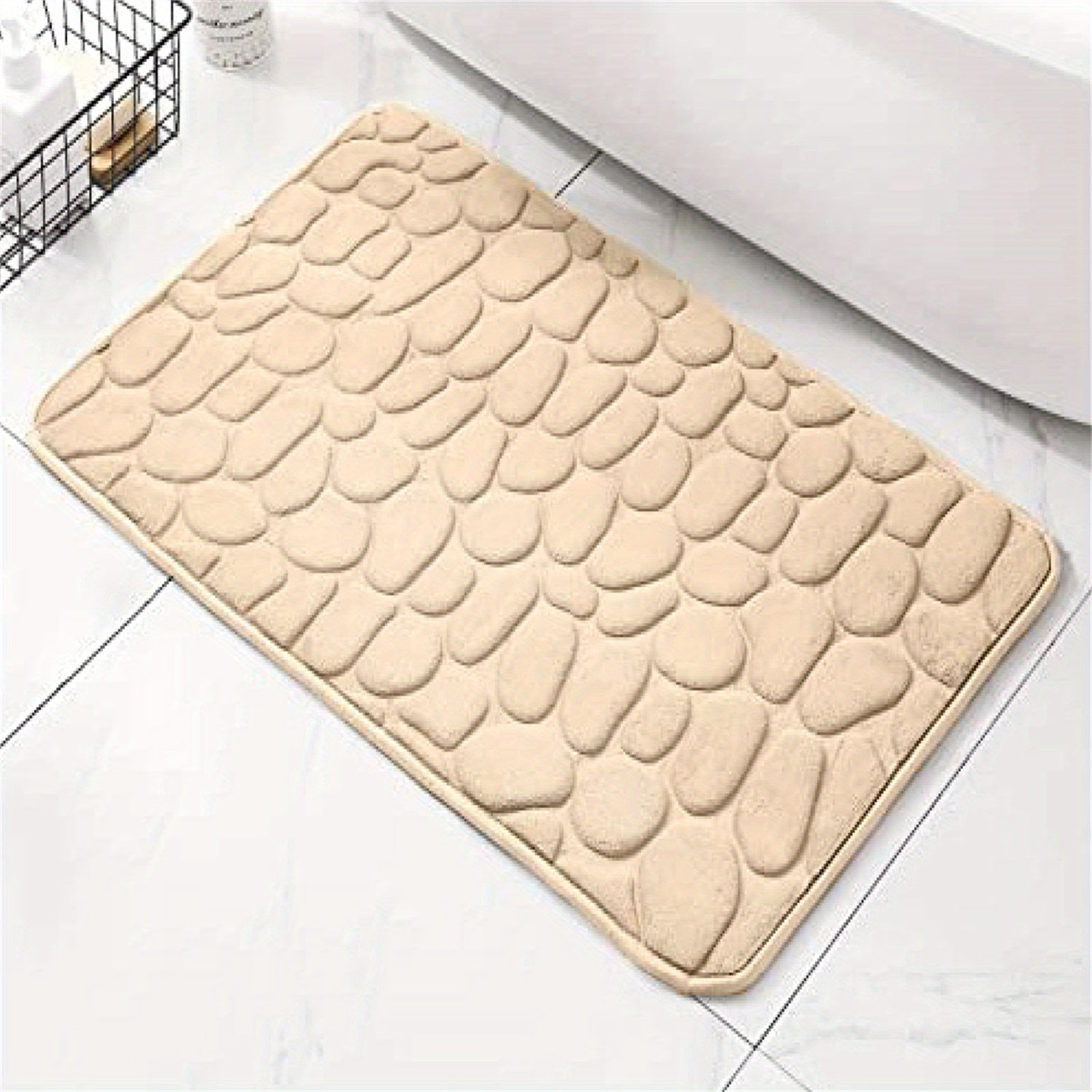 Velvet Memory Foam Bath Mat with 3D Pebble Design, Absorbent, Fast-Drying, Bathroom Rug