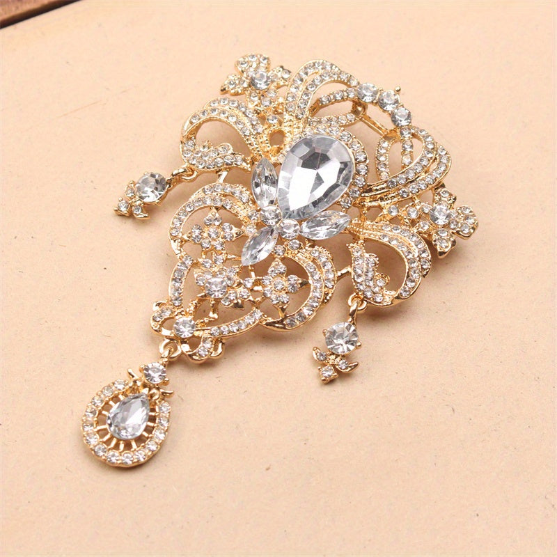 Broche de pedrería floral para mujer, corsage de boda, joyería de esmalte