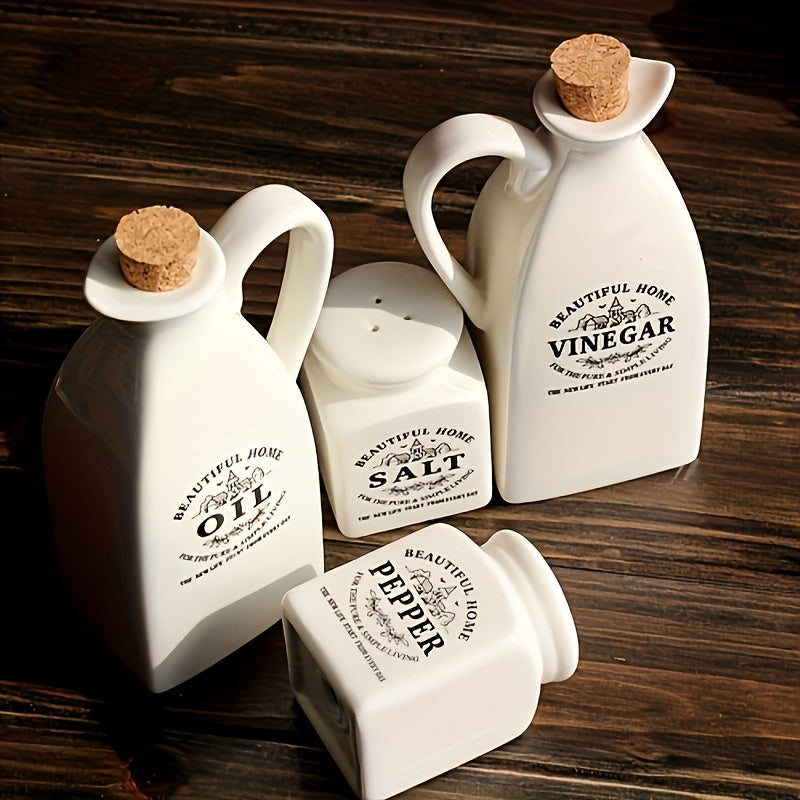 Vintage keramika yog' va sirka tarqatish shishalari to'plami 4 dona - oqmas, BBQ, lager va pikniklar uchun mukammal | Zaruriy Oshxona Aksessuarlar