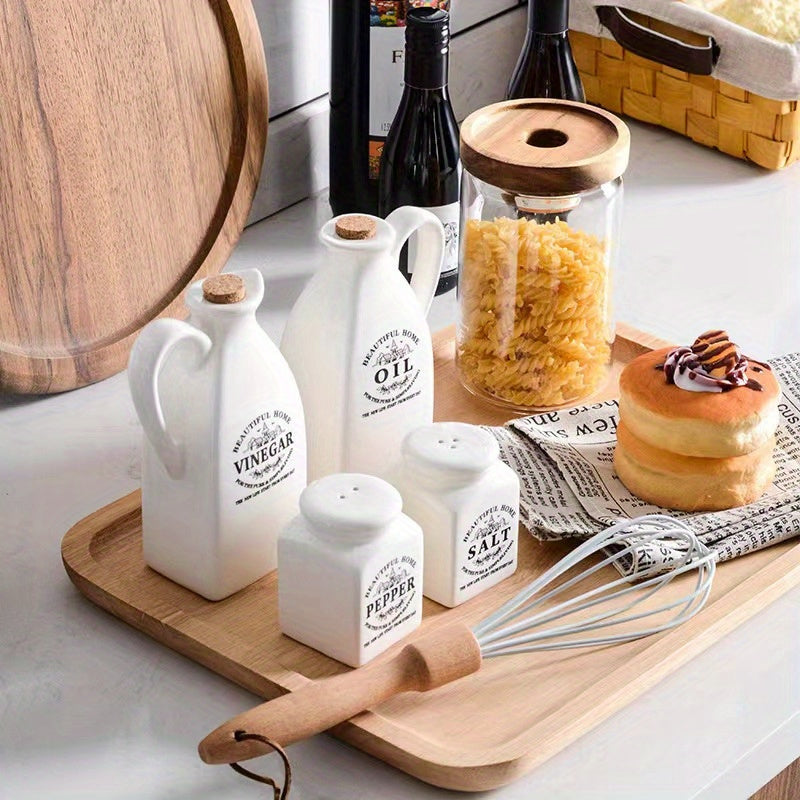 Vintage keramika yog' va sirka tarqatish shishalari to'plami 4 dona - oqmas, BBQ, lager va pikniklar uchun mukammal | Zaruriy Oshxona Aksessuarlar