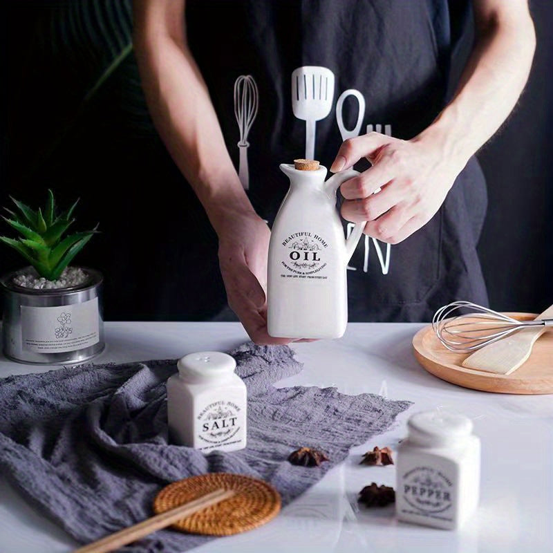 Vintage keramika yog' va sirka tarqatish shishalari to'plami 4 dona - oqmas, BBQ, lager va pikniklar uchun mukammal | Zaruriy Oshxona Aksessuarlar