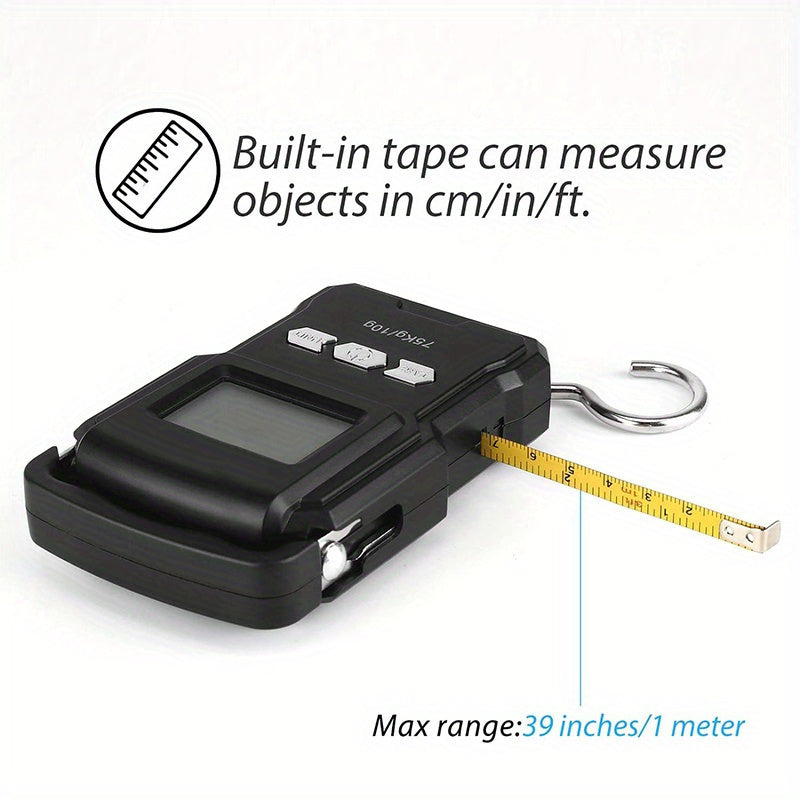 Digital Fish Scale with Ruler 75kg 165lb Luggage Hanging Hook Postal