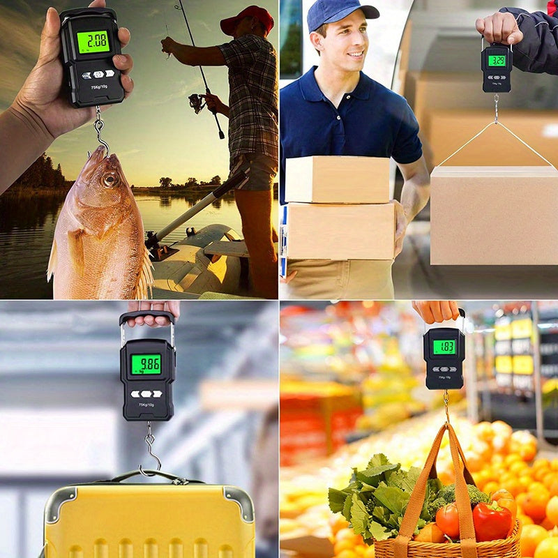 Digital Fish Scale with Ruler 75kg 165lb Luggage Hanging Hook Postal