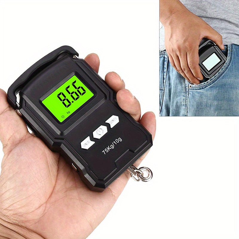 Digital Fish Scale with Ruler 75kg 165lb Luggage Hanging Hook Postal