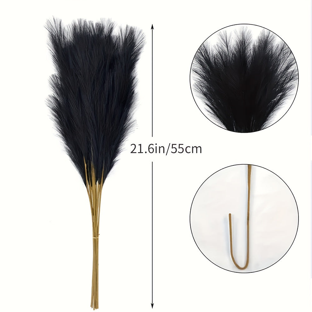 18 dona qora sun'iy pampas o'ti gullari, Xellouin, gotik, kuz uy bezaklari uchun