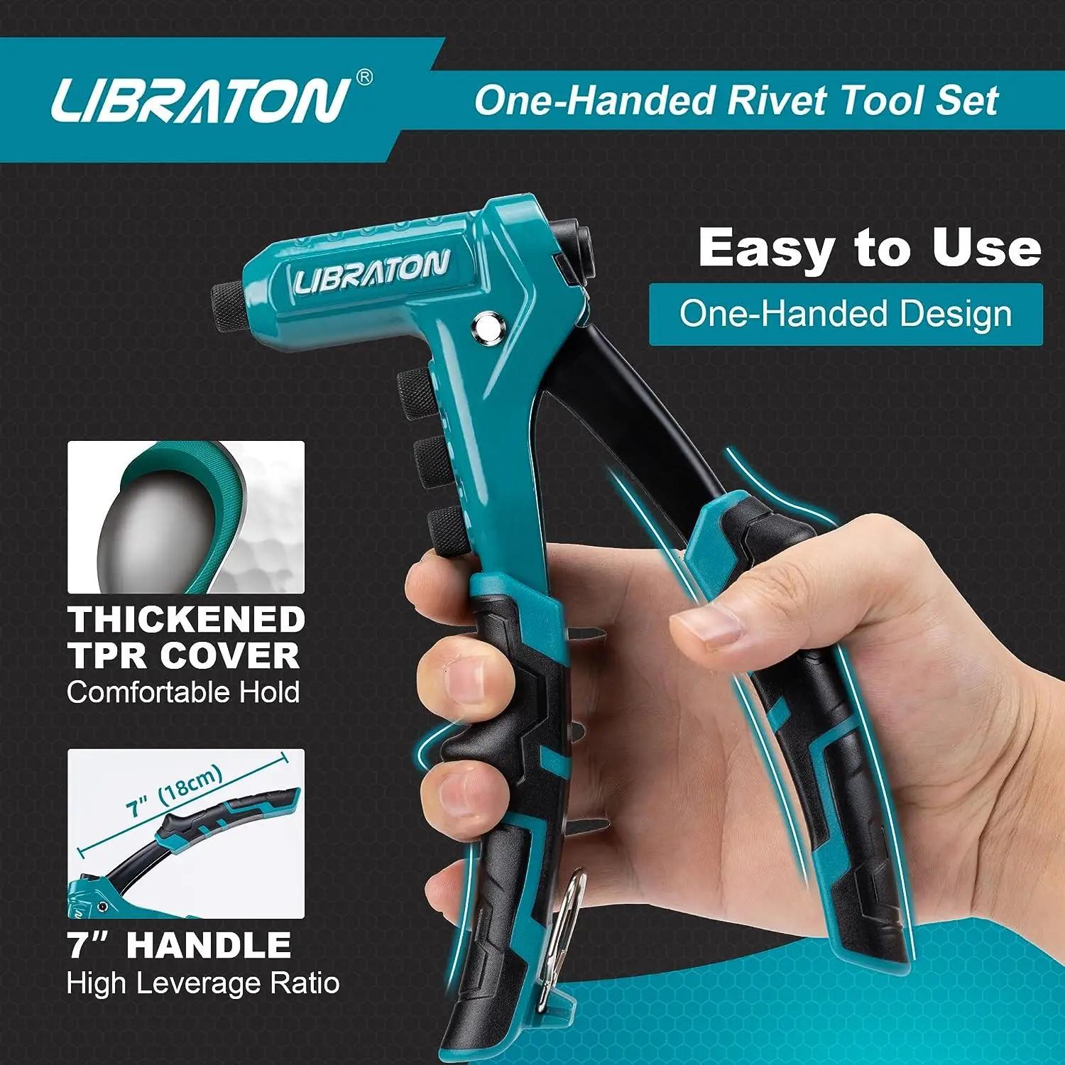 Professional One-Handed Rivet Gun Set with 200 Rivets and Interchangeable Heads