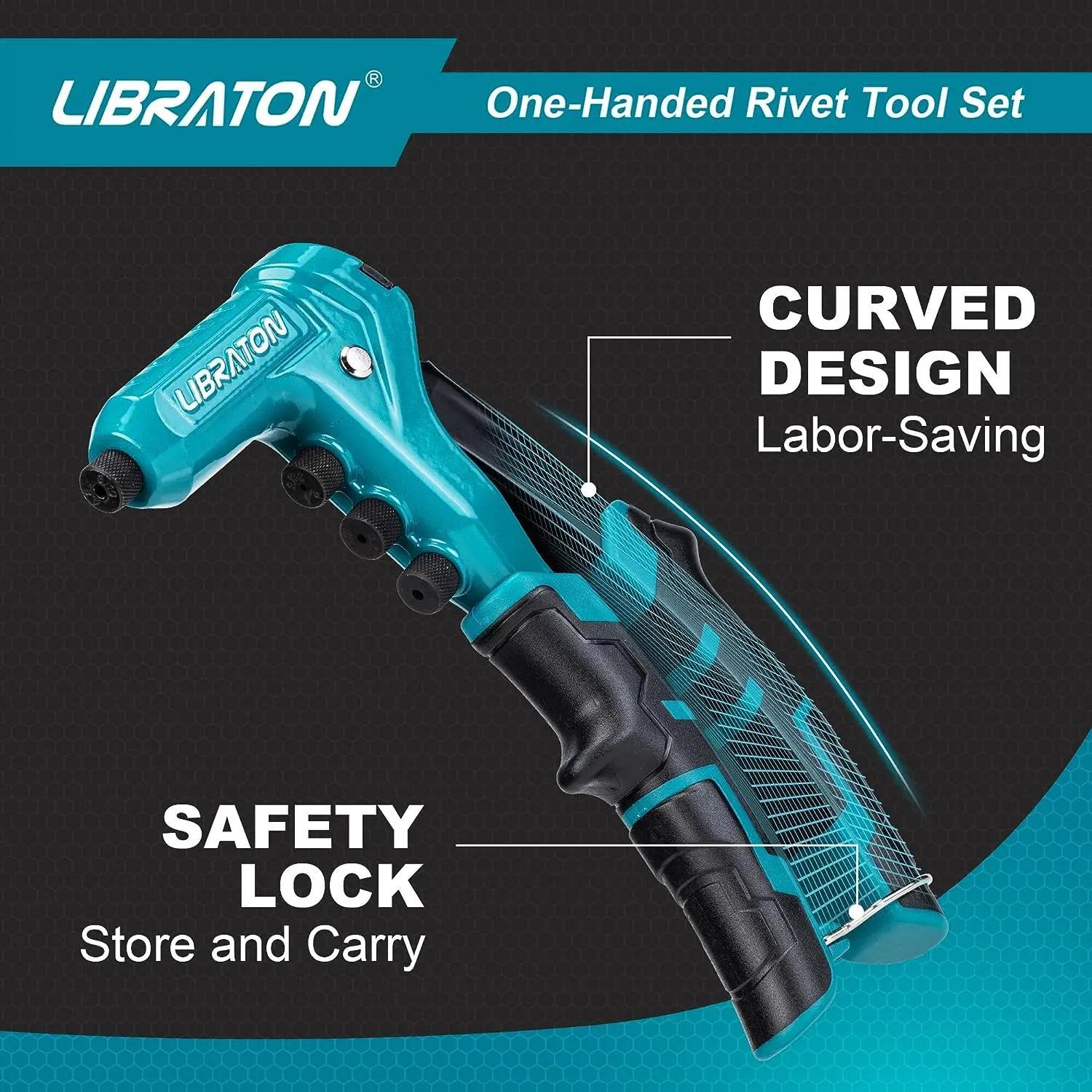 Professional One-Handed Rivet Gun Set with 200 Rivets and Interchangeable Heads