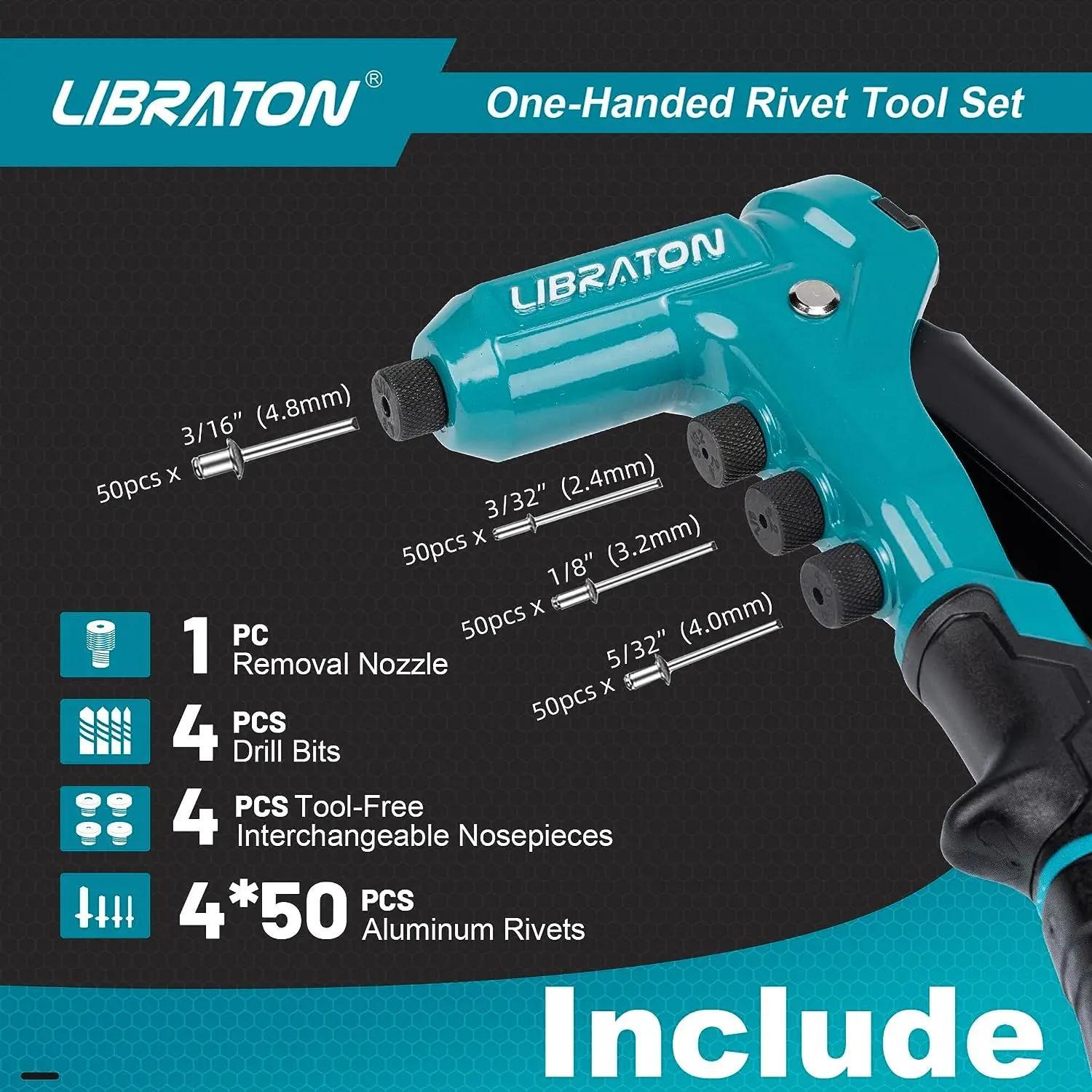 Professional One-Handed Rivet Gun Set with 200 Rivets and Interchangeable Heads
