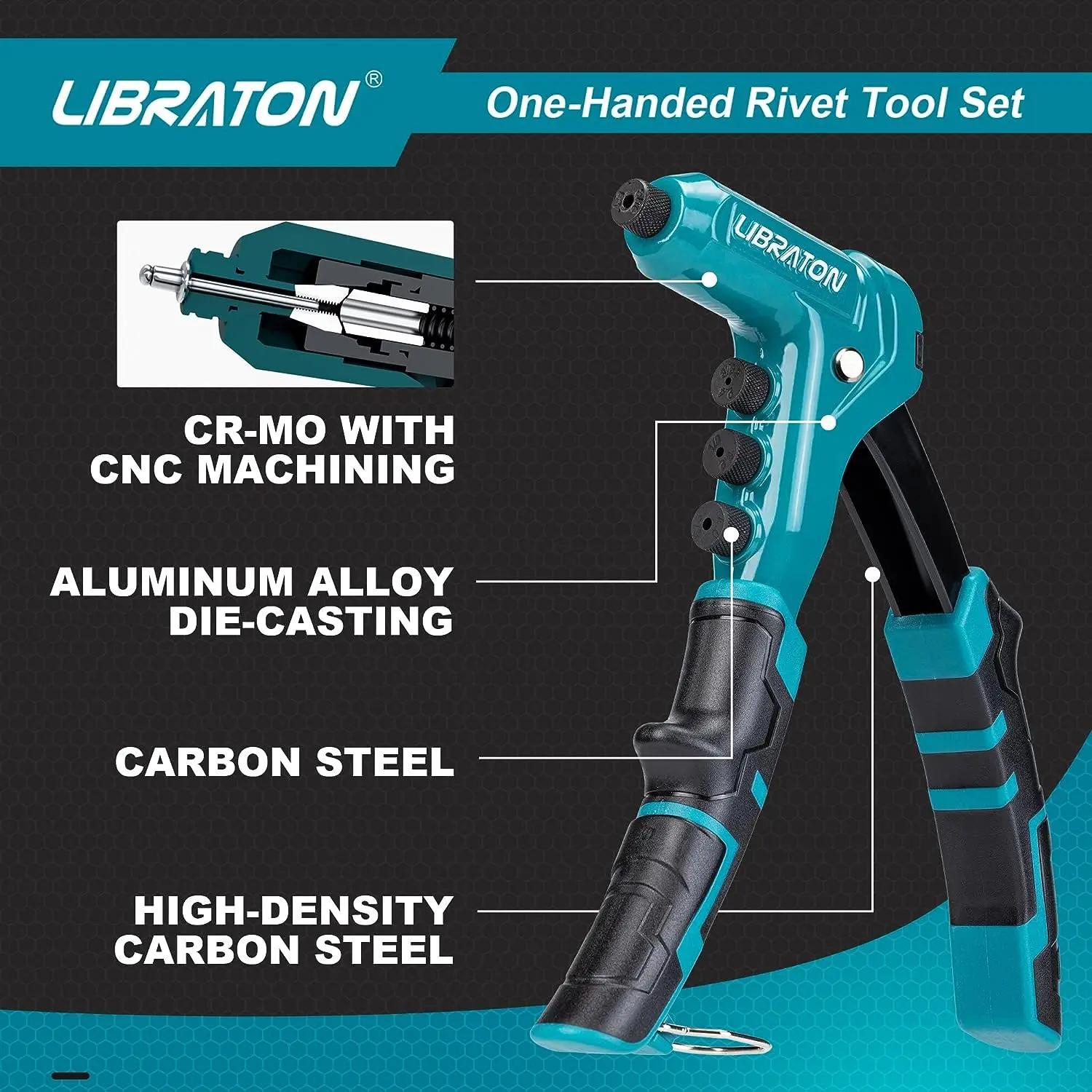Professional One-Handed Rivet Gun Set with 200 Rivets and Interchangeable Heads