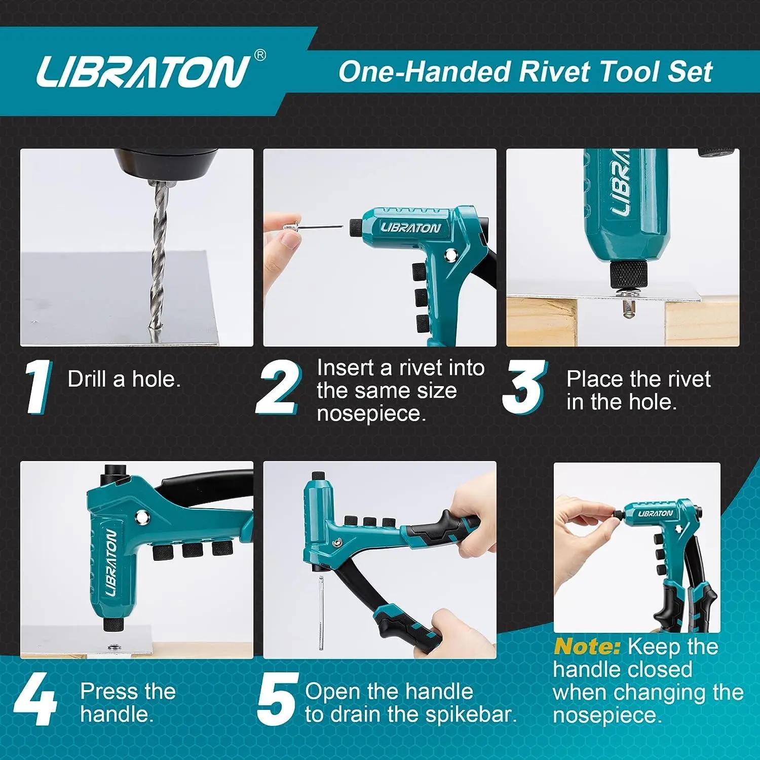 Professional One-Handed Rivet Gun Set with 200 Rivets and Interchangeable Heads