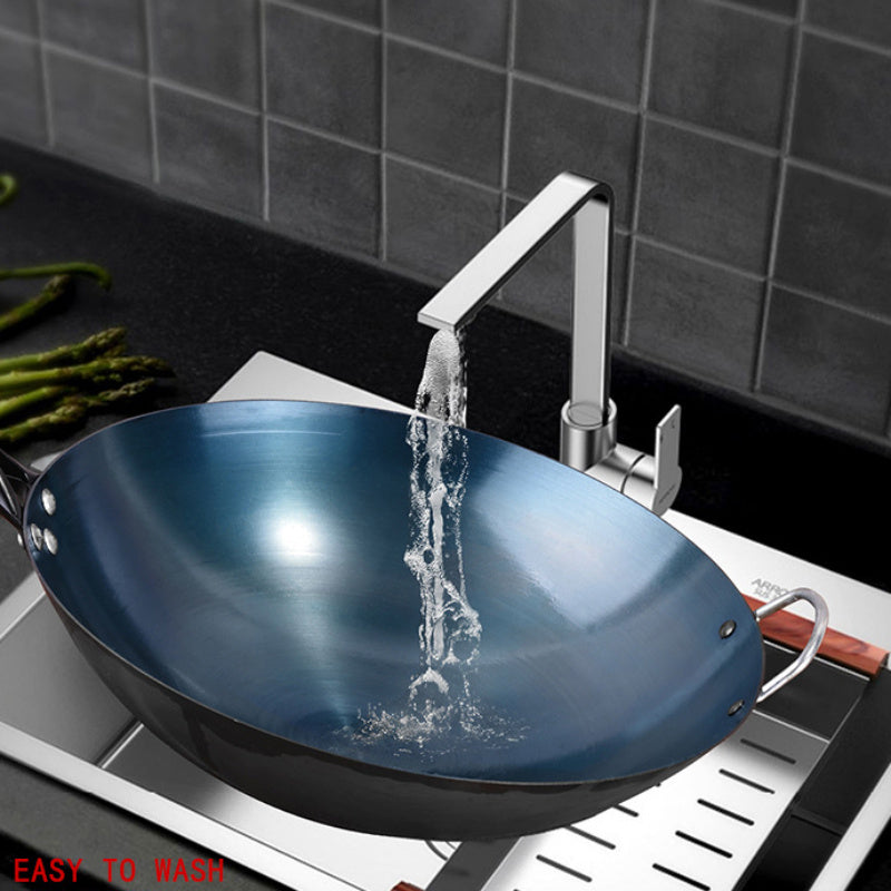 Cast Iron Wok Non-Stick Uncoated Round Bottom for Gas and Induction Stoves