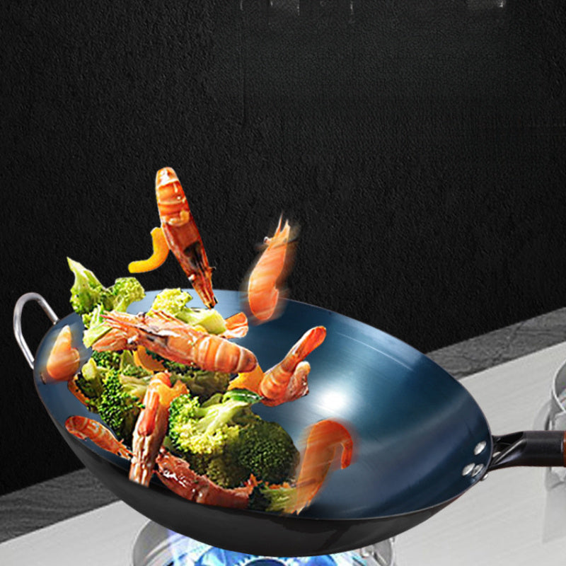 Cast Iron Wok Non-Stick Uncoated Round Bottom for Gas and Induction Stoves