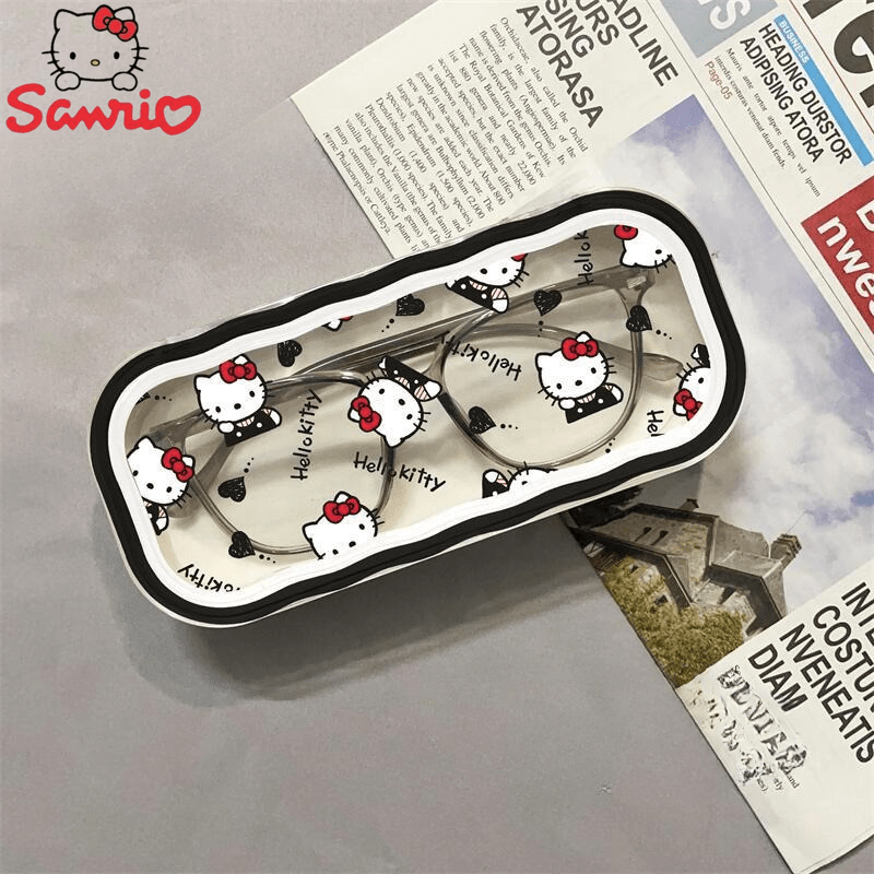 Портативный чехол для очков Hello Kitty, изготовленный из полутвердого материала, с авторизованным мультяшным дизайном. Храните свои прозрачные очки в этой милой и универсальной коробке для хранения, также подходящей для солнцезащитных очков.
