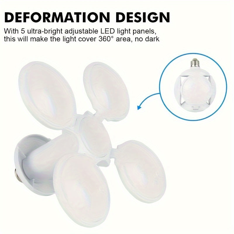 LED Foldable Fan Blade E27 Light Bulb for Home Garage Lighting