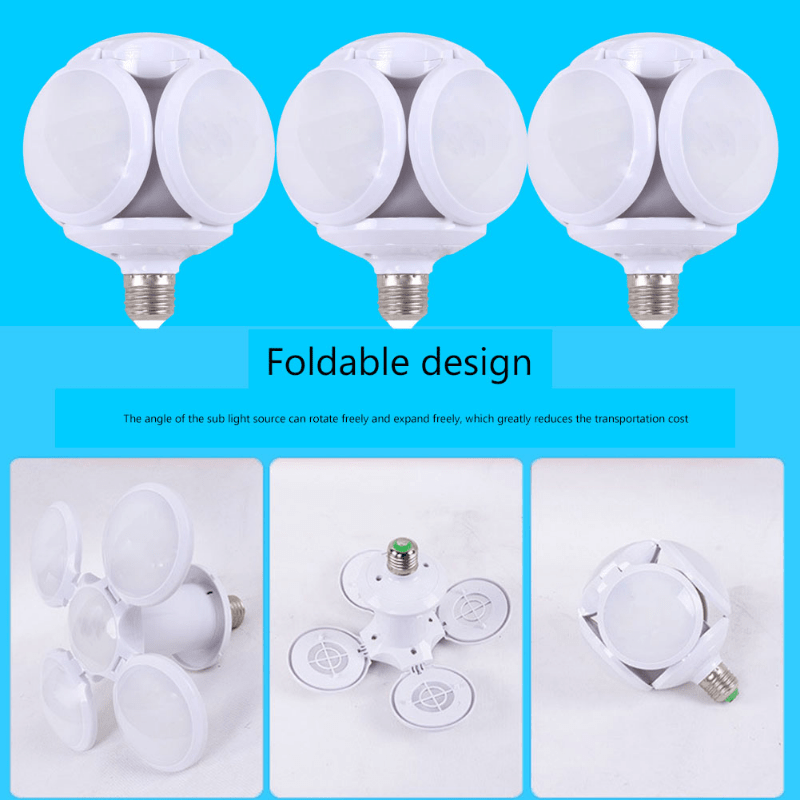LED Foldable Fan Blade E27 Light Bulb for Home Garage Lighting