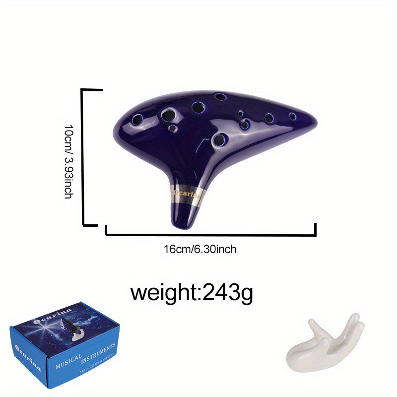 Голубая керамическая окарина с 12 отверстиями, футляром и аксессуарами