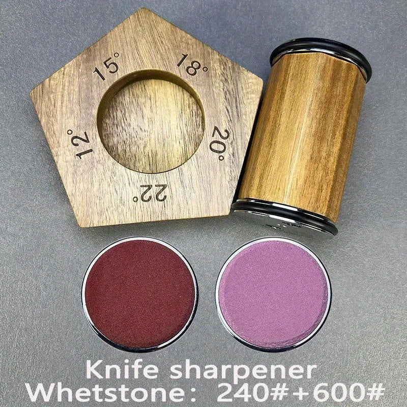 Handheld Knife Sharpener with Diamond Whetstone and Wooden Handle for Precision Sharpening