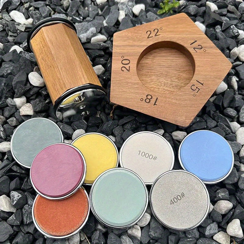 Handheld Knife Sharpener with Diamond Whetstone and Wooden Handle for Precision Sharpening