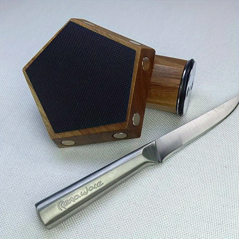 Handheld Knife Sharpener with Diamond Whetstone and Wooden Handle for Precision Sharpening