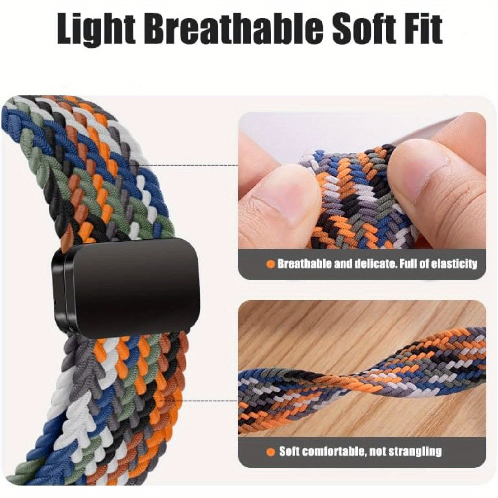 Magnetic Snap Back Nylon Braid Watch Band for Apple Watch