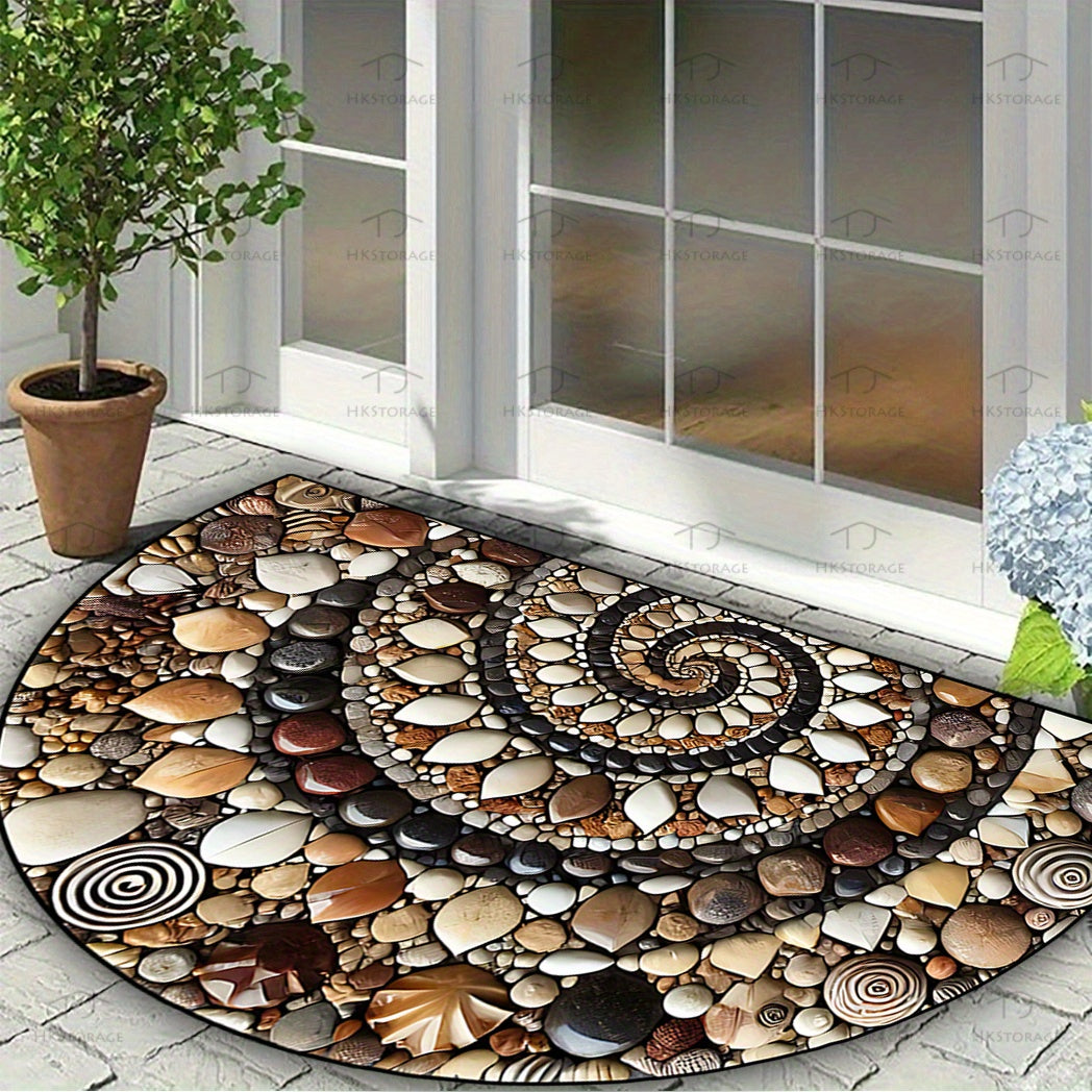 Colorful Pebble Welcome Mat Non-Slip Indoor Outdoor Semi-Circular