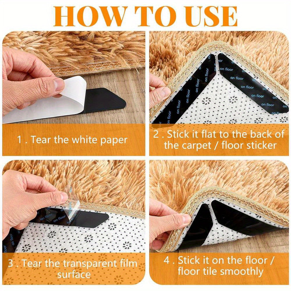 Reusable Carpet Tape with Self-Adhesive Corners and Edges Gripper Pads for Rugs