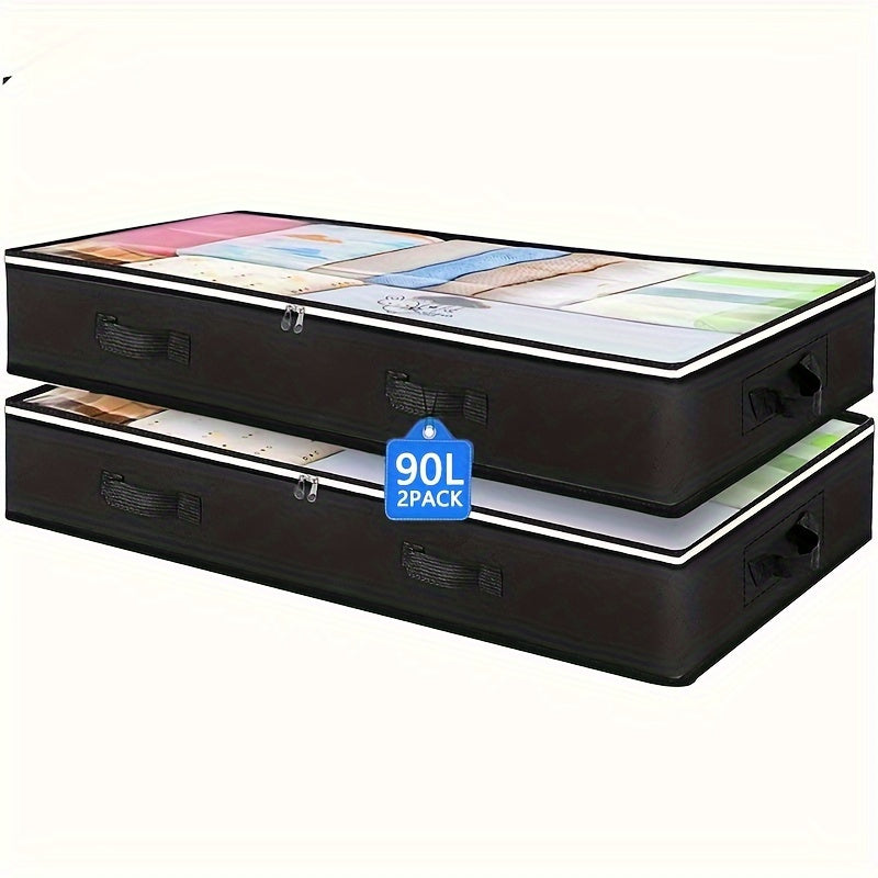 Caja de almacenamiento bajo la cama de 90L con ventana transparente, asas duraderas para ropa, ropa de cama, juguetes