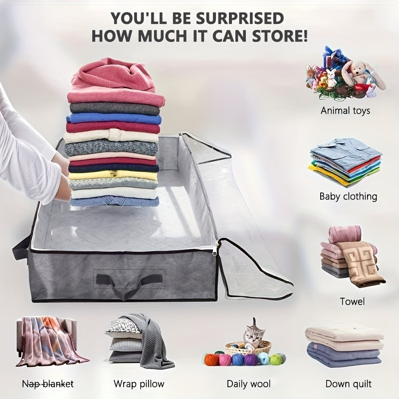 Caja de almacenamiento bajo la cama de 90L con ventana transparente, asas duraderas para ropa, ropa de cama, juguetes