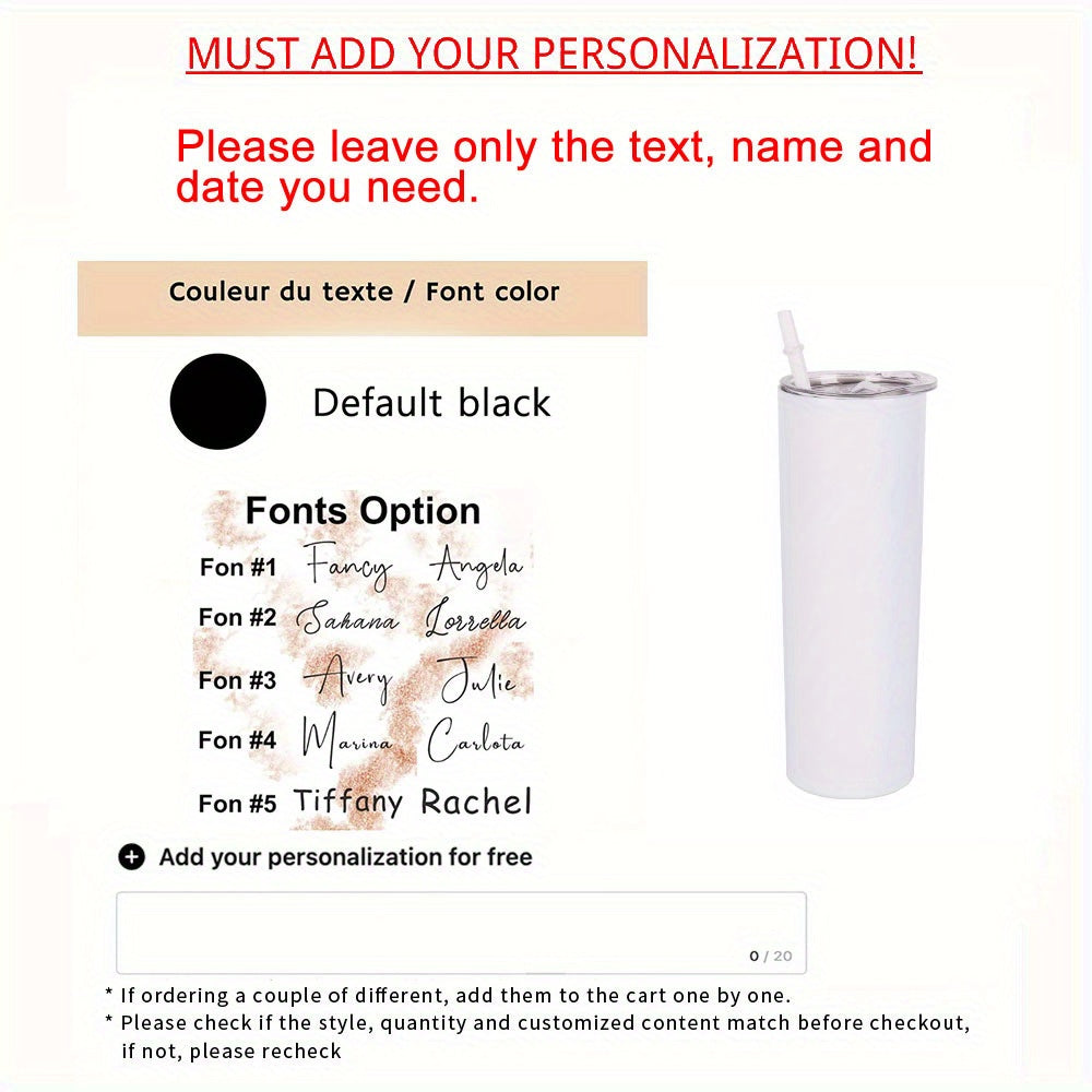 Maxsus zanglamas po'latdan yasalgan suv shishasi, ikki devorli izolyatsiya, BPA dan xoli, shaxsiylashtirilgan kelin to'yidagi qiz do'stlari sovg'alari, faqat qo'lda yuvish - u uchun, ona, qiz do'sti yoki maxsus tadbirlar uchun mukammal sovg'a.