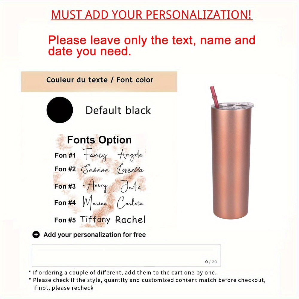 Maxsus zanglamas po'latdan yasalgan suv shishasi, ikki devorli izolyatsiya, BPA dan xoli, shaxsiylashtirilgan kelin to'yidagi qiz do'stlari sovg'alari, faqat qo'lda yuvish - u uchun, ona, qiz do'sti yoki maxsus tadbirlar uchun mukammal sovg'a.