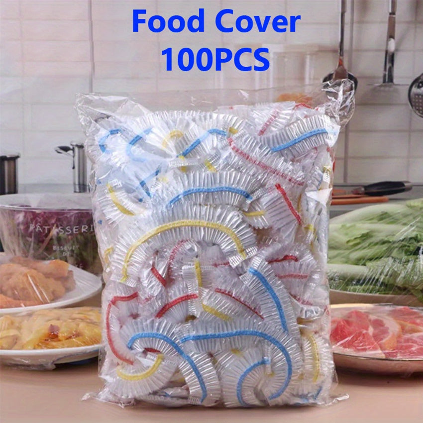 100 Pieces Reusable Elastic Food Covers Stretchable Plastic Protectors for Bowls and Plates
