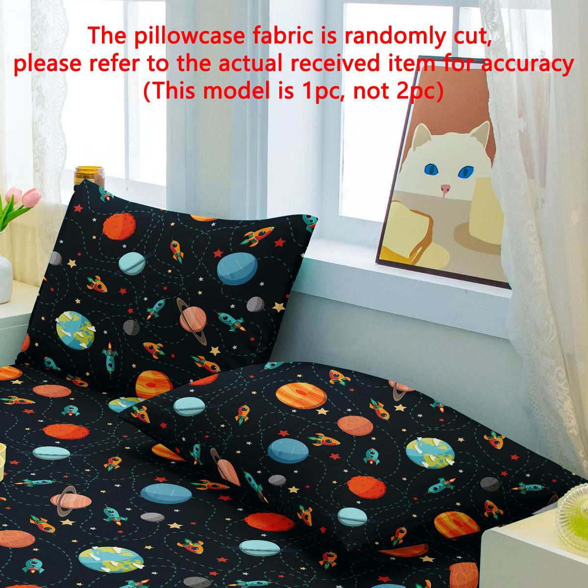 Soft Brushed Polyester Space Explorer Pillowcase with Planet and Spaceship Design